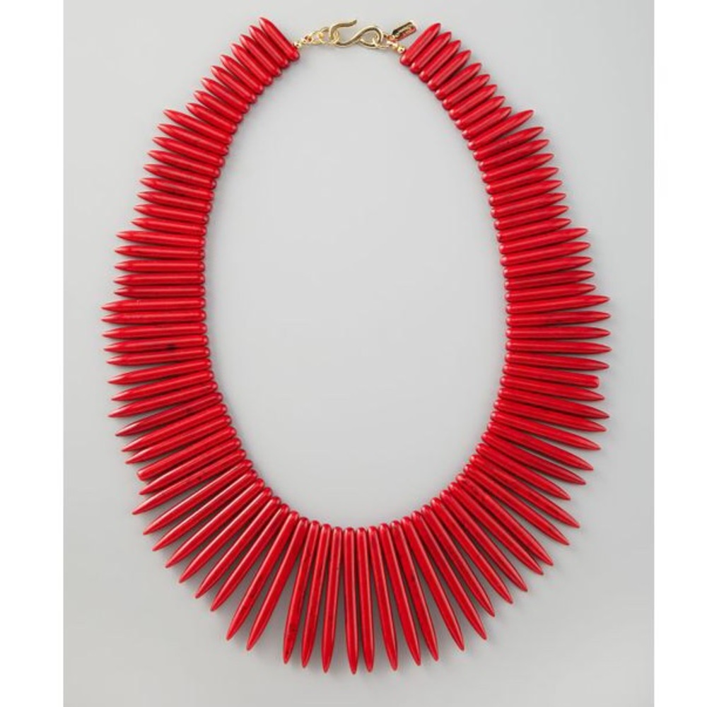 Kenneth Jay Lane Red Spike Statement Necklace